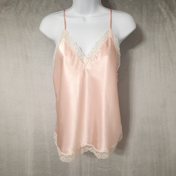 Escapades Tops - Vtg Cami Top Womens Medium Pink Satin Lace Camisole Coquette Ballet Core 90s 80s
